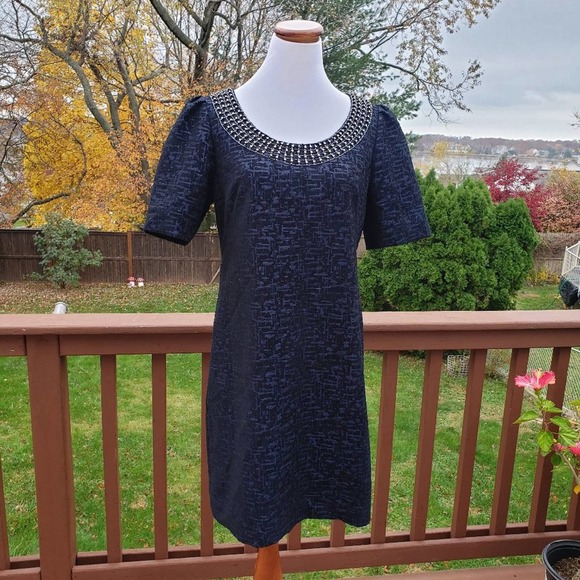 Dress Embellished Black Blue Jewel Textured Old Money Sz 10 ADRIANNA PAPELL - Picture 5 of 13